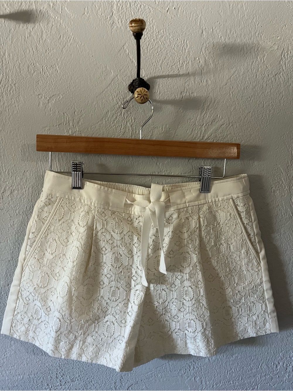 LOFT Cream Lace Drawstring Shorts